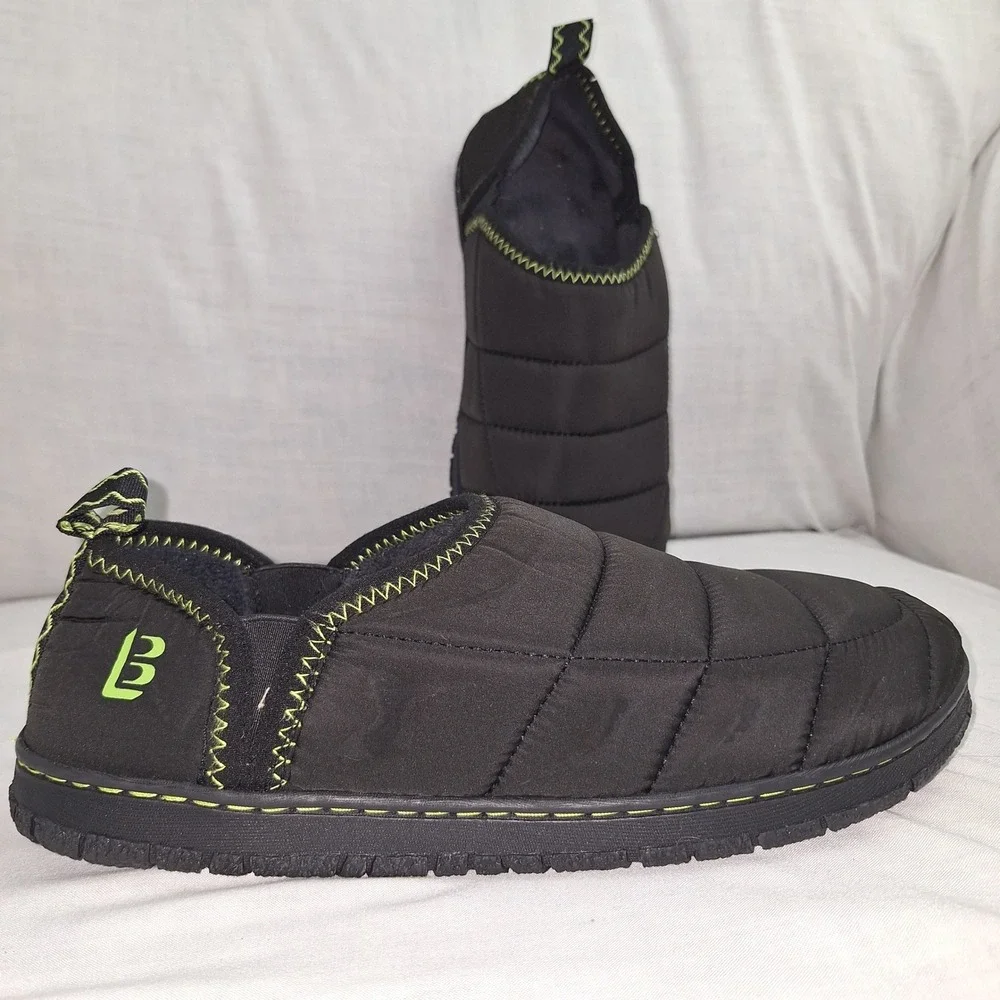LongBay Black Size 9 Quilted Puffer Slip On Indoor Outdoor Slippers Mens Slip on
